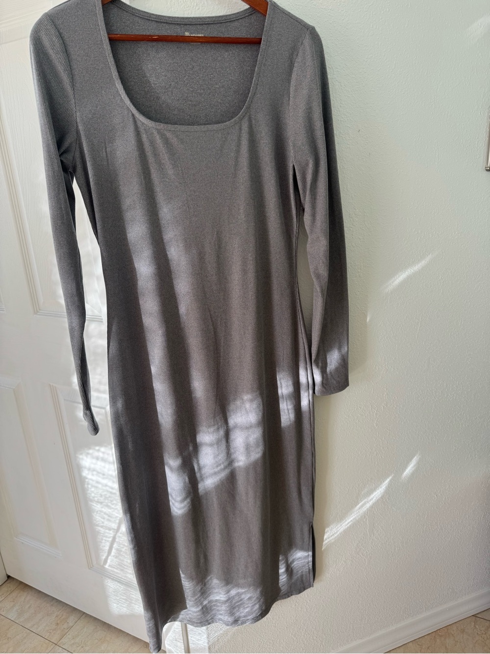 No Boundaries Long Sleeve Scoop Neck Dress in Gray